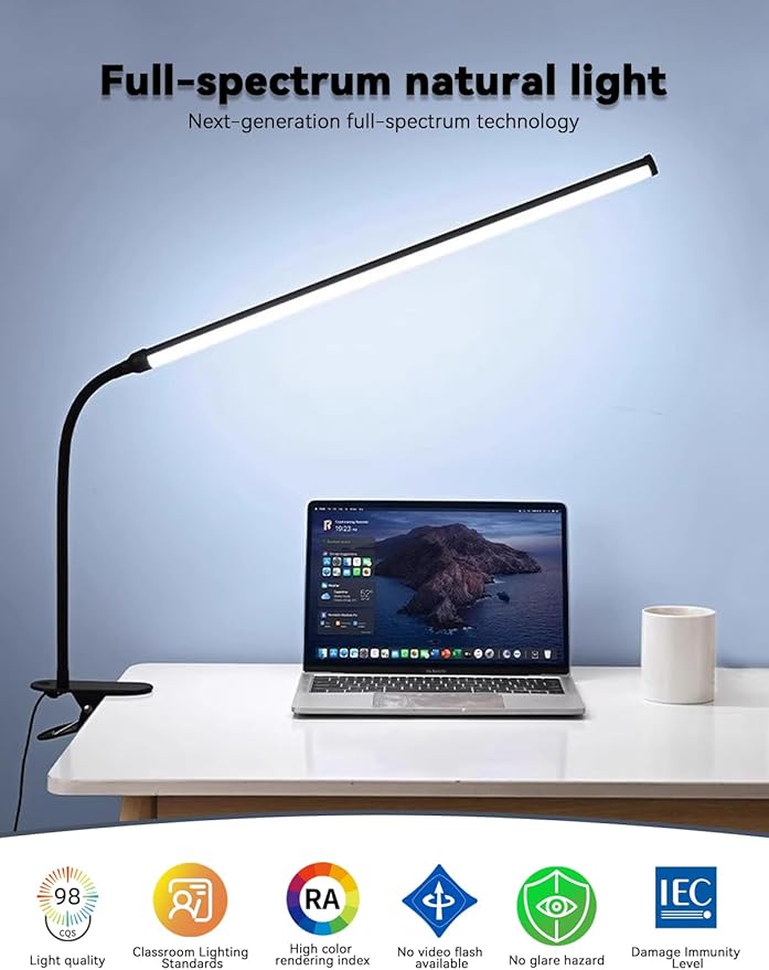 2 Pack LED Desk Lamp with Clamp,Dimmable Clip on Light for College Dorm Room,Eye-Friendly Reading Study Lamp for Students,Flexible Gooseneck Bedside Light,Home Office Desk Lights Bedroom