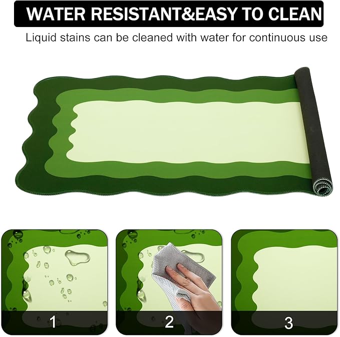 L-SPOUTTO Green Mouse Pad,Cute Desk Mat XXL Large Scalloped Gaming Mousepad,35.4x15.7in Non-Slip Rubber Base Keyboard Pad Waterproof Desktop Mat for Laptop Computer Work Game Home Office-Green