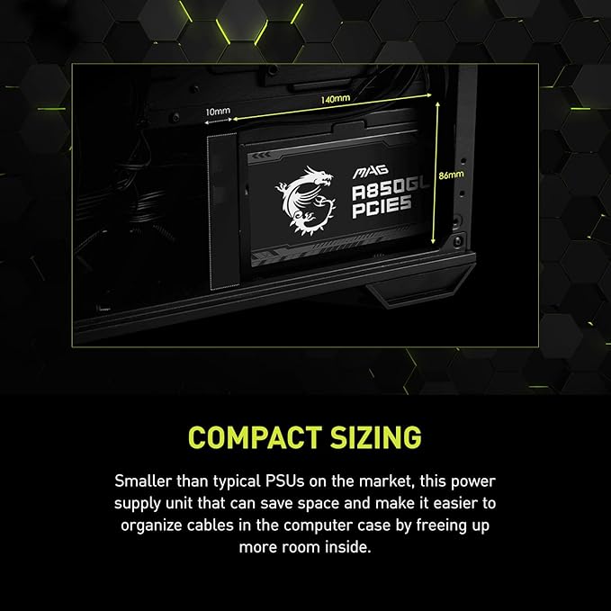 MSI MAG A850GL PCIE5, Fully Modular Compact Gaming 850W Power Supply, 80+ Gold, ATX 3.1 & PCIe 5.1 Ready, Native Dual-Color 12V-2x6 Cable, 10 Year Warranty
