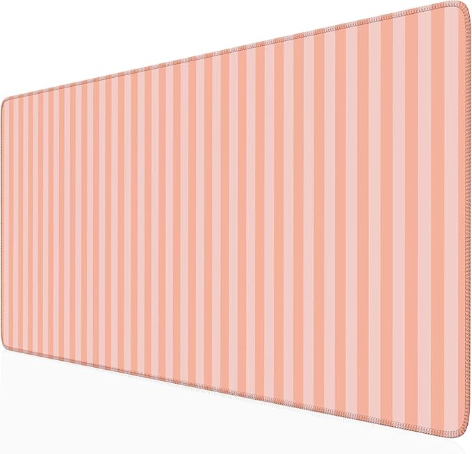 Orange Pink Striped Desk Mat Cute Pastel XXL Large Gaming Mouse Pad Desk Pad Kawaii Aesthetic Cozy Keyboard Laptop Computer Mat Home Office Decor for Women