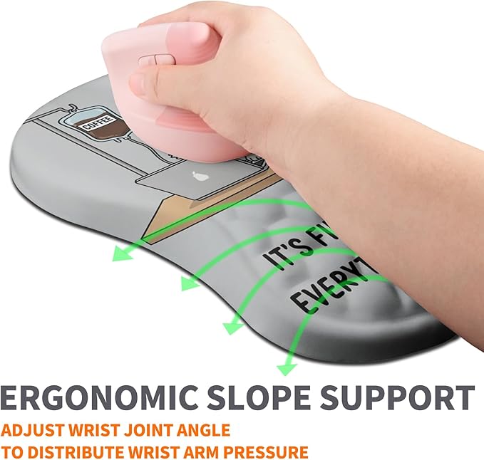 Ergonomic Joint Wrist Support Mouse Pad with Memory Foam Cushion Massage Bump, Carpal Tunnel Wrist Support Mousepad Slope Design for Wrist Rest, 11.8x7.9 in, Funny Coffee Cat