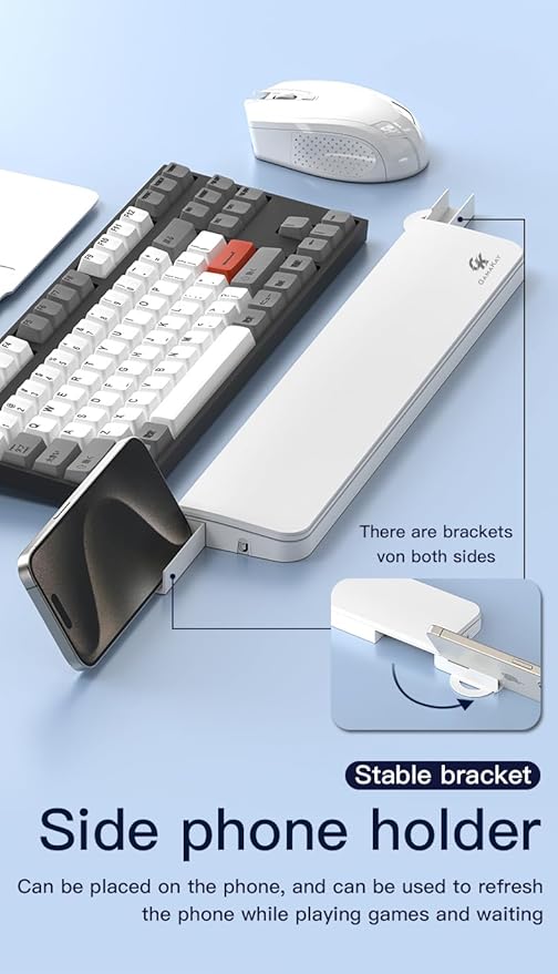 GK GAMAKAY 14.17'' Keyboard Wrist Rest Pad with Cleaning Tool Kit, ABS & Leather Hand Wrist Rest for 85% Mechanical Keyboard, Non-Slip Palm Pad for Comfortable Typing and Playing (White-85%)