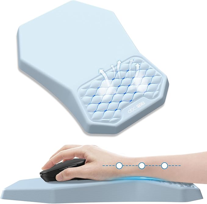 Ergonomic Mouse Pad Wrist Rest Support, Massage Design Surface for Carpal Tunnel, Memory Foam, Non-Slip PU Base for Computer Desk, Sky Blue