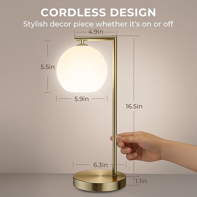 MOITA Cordless Table Lamp for Bedroom, Large LED Lamp for Living Room with Frosted Glass Shade, Bedside Lamps with Remote for Nightstand, 12 RGB Colors and 3 CCT Options
