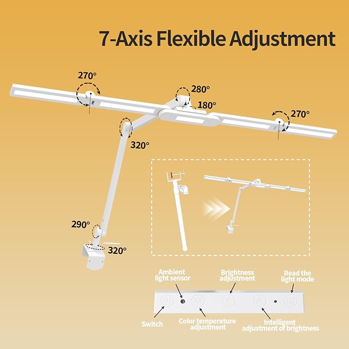 Led Desk Lamp with Clamp, 41" Architect Desk Lamp, 24W Ultra Bright Auto Dimming Computer Light, Eye-Caring Task Lamp for Home Office, Reading, Study, Dual Monitors, Workbench