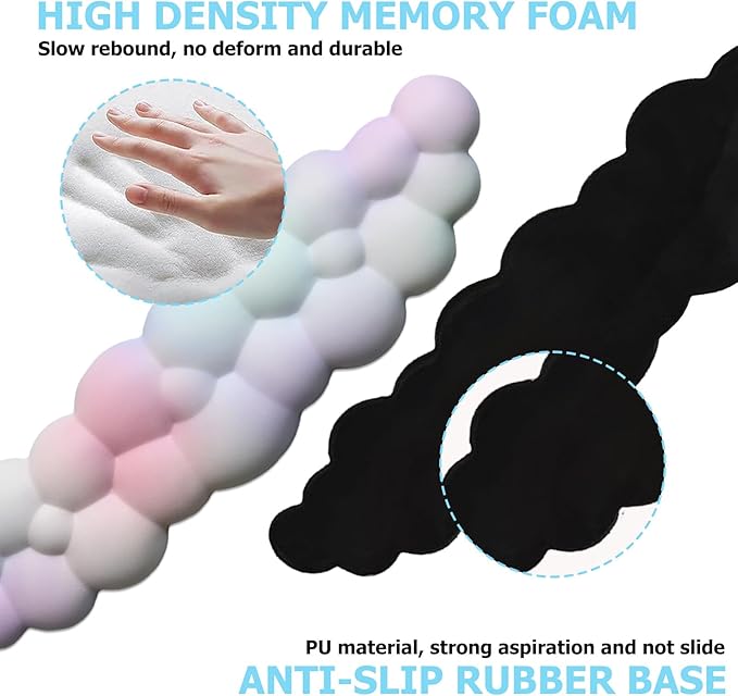 Cloud Wrist Rest Keyboard, PU Leather Memory Foam Wrist Support for Computer Keyboard, Ergonomic Keyboard Pad and Cute Mouse Wrist Pad for Gaming, Office, Computer, Easy Typing, Rainbow