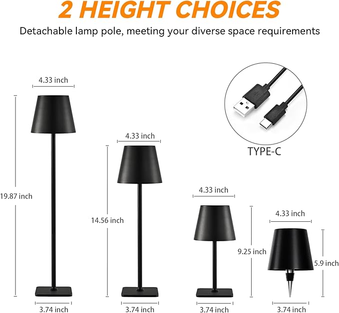 2 Pack Minimalistic Cordless Table Lamps - 2000mAh Rechargeable, Touch Control, 3 Colors Stepless Dimming LED Bottle Lamp Kit for Home & Camping