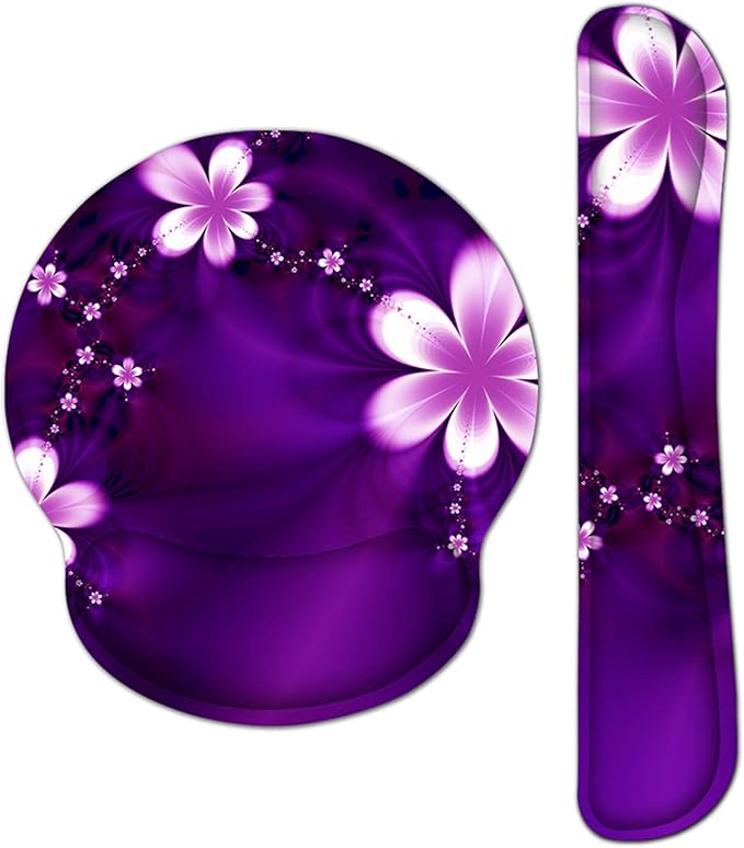 Ergonomic Keyboard Mouse Pad Wrist Rest Support Set for Laptop/Computer/Desktop,Memory Foam Hand Rest Wrist Cushion for Gaming/Office,Lightweight Comfortable (Purple, Flower)