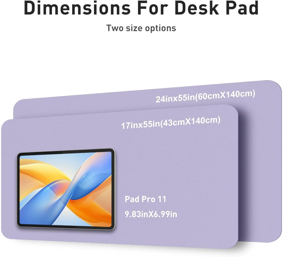 Aothia Faux Leather Desk Mat - Non-Slip PU Leather Desk Blotter, Waterproof Writing Surface, Large Desk Pad for Office & Home (Lavender, 55" x 24")