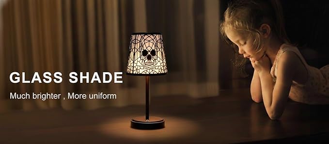 Cute Cordless Rechargeable Table Lamp with Metal Shade, 3 Color Temps LED Dimmable Ambient Lighting, Small Retro Touch Bedside Light for Decor, Metal Base.