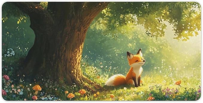 Cute Fox Mouse Pad, Large Extended Desk Mat 30x60cm (12"x24"), Forest Animal Gaming Mousepad with Non-Slip Rubber Base, Stitched Edges, Water-Resistant for Office Home