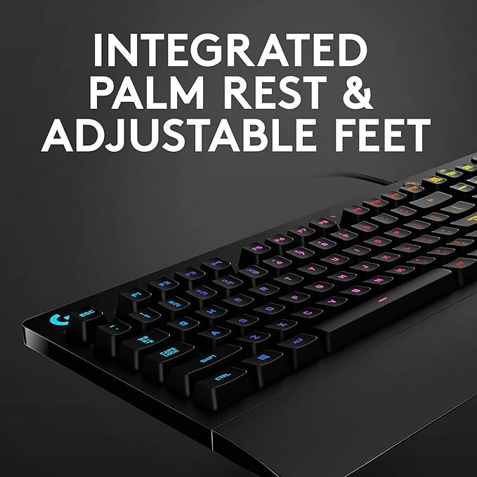 Logitech G213 Prodigy Gaming Keyboard - Wired RGB Backlit Keyboard with Mech-Dome Keys, Palm Rest, Adjustable Feet, Media Controls, USB, Compatible with Windows – Black