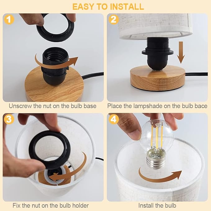 Small Bedside Table Lamp for Bedroom set of 2,Minimalist Wood Base & Round Fabric Shade,Mini Cute Cozy Warm Nightstand Boho Lamp set, Study Desk Night Stand Light for Room, Dorm,Nursery,Living Room