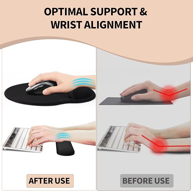 eulps Mouse Pad Wrist Support, Ergonomic Memory Foam Keyboard Wrist Pad & Gel Wrist Rest Set for Computer Keyboard for Easy Typing for Office & Home (Leafy Lushness Set)