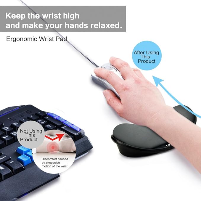 LINGSFIRE Memory Foam Mouse, Keyboard Wrist Rest Pad Anti-Skid Mousepad Support Mat for Office Computer Laptop Mac- Durable Comfortable Lightweight Easy Typing (Gray)