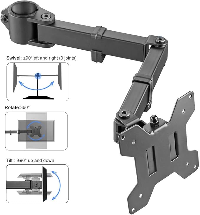 suptek Single Monitor Arm for Desk Mount Stand,Adjustable Monitor Arm for 13 to 32 inch Screen,Support Weight up to 22lbs,and Mounting Holes 75x75mm to 100x100mm,Black(MD6DB)