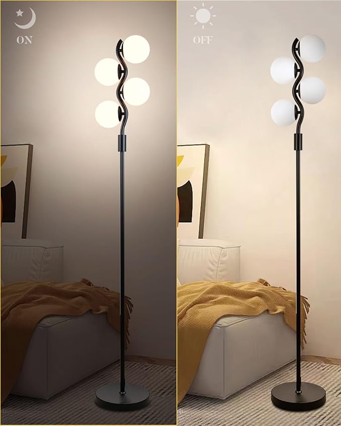 Lightdot Dimmable Globe Floor Lamp, Black Standing Lamps with 4pcs 3000K G9 Bulbs Soft Warm White Eye Care, Mid Century Floor Lamp for Living Room/Bedroom