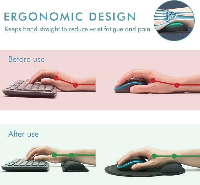 VAGAU Premium Keyboard Wrist Rest and Mouse Pad Wrist Support, Ergonomic Memory Foam Set for Office, Laptop, Mac, Computer and Gaming, Comfortable Typing
