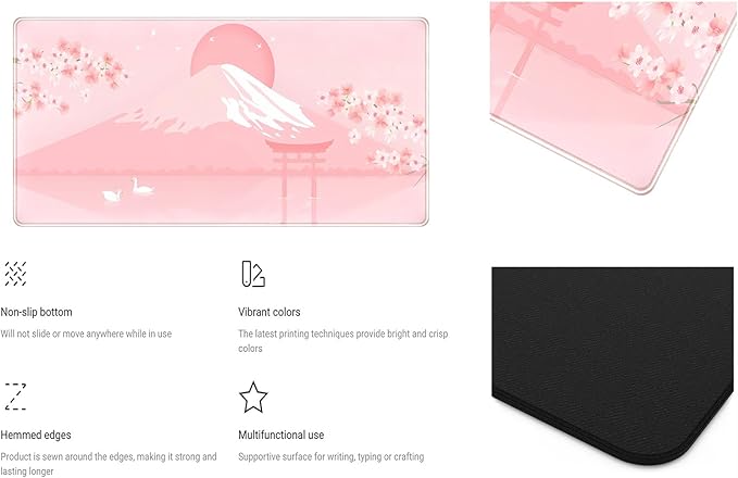Pink Desk Pad, Japanese Mount Fuji Mouse Pad XXL, Cute Cherry Blossom Deskmat, Large Anime Game Computer Keyboard Mouse Mats, Women Full Desktop Protector, Home Office Accessories 31.5"X15.7"