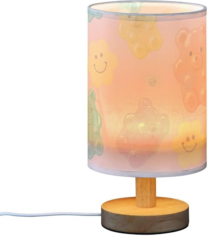 Gummy Bears LED Table Lamp, Bedside Lamp with Linen Lampshade, Flicker-Free Eye Care USB Plug in Nightstand Lamp, for Bedroom and Office