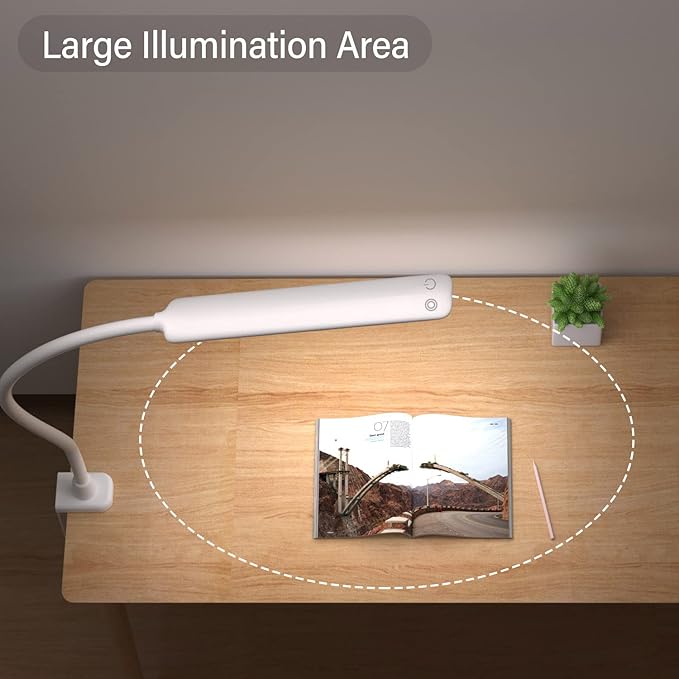 LED Desk Lamp With Clamp, 10W Gooseneck Lamps Touch Control,Swing Arm Clamp Lamp, Architect Clamp Desk Lamp Dimmable,Nail Lamp for Desk Table (White)