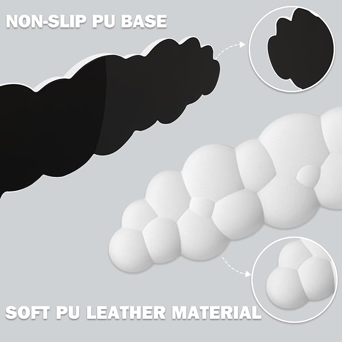 Cloud Keyboard Wrist Rest Pad Set,Enlarge PU Leather Memory Foam Wrist Cushion Support,Easy Typing,Mouse Wrist Rest Pad,Non-Slip Wrist Support for Home, Office,White
