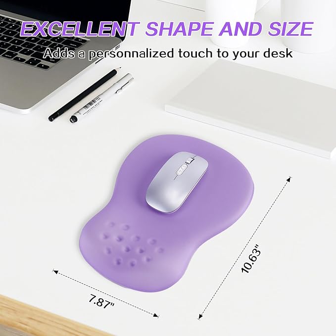 Ergonomic Wrist Rest with Mouse Pad, Mouse Pad with Comfortable Memory Foam Wrist Rest, Massage Design, Non-Slip Rubber Base, Made Easy Typing & Relieve Wrist Pain, Purple