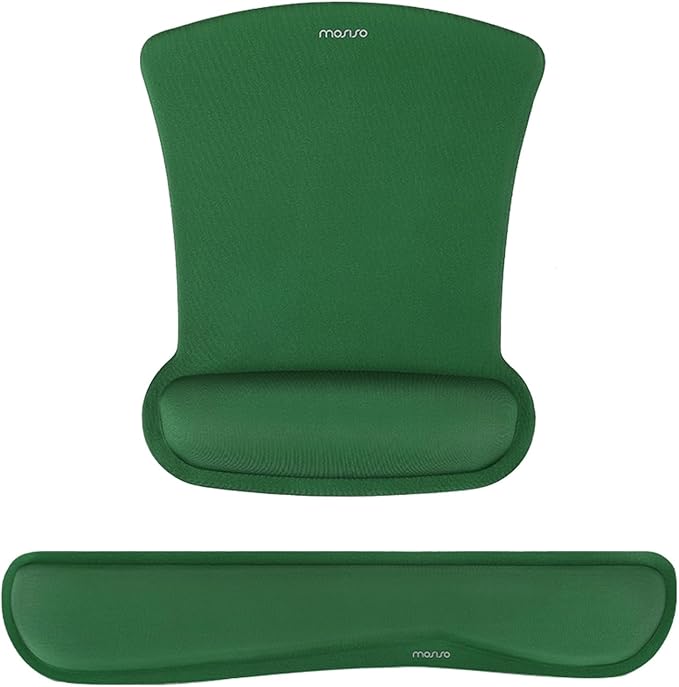 MOSISO Wrist Rest Support for Mouse Pad & Keyboard Set, Ergonomic Mousepad Non-Slip Base Home/Office Easy Typing Cushion with Neoprene Cloth & Raised Memory Foam, Jungle Green