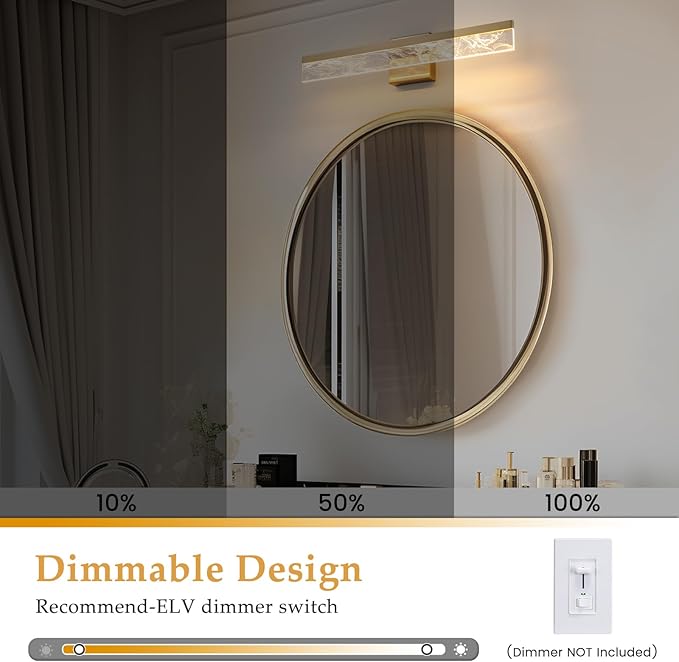 Gold Vanity Light - 24 Inch Modern Bathroom Light Fixture Over Mirror 18W 3000K Warm Lighting Dimmable LED Vanity Lights for Bathroom Restroom Mirror