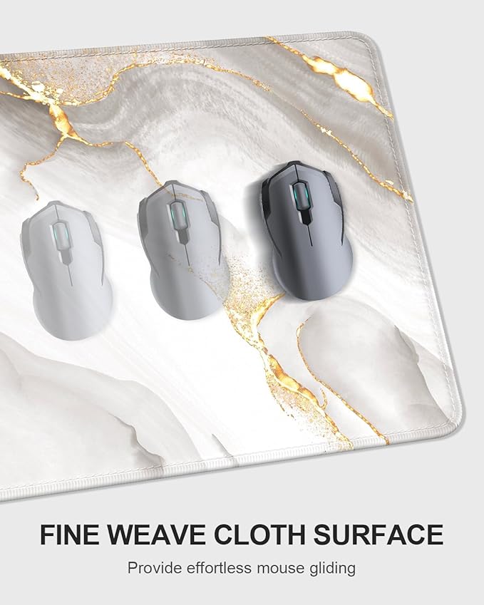 Auhoahsil Large Mouse Pad with Wrist Rests for Keyboard & Mouse, Thick Soft Ergonomic Memory Foam Wrist Supports, Big & Long Desk Mat 35.5 x 15.7 in, for Office Gaming Computer, White Gold Marble