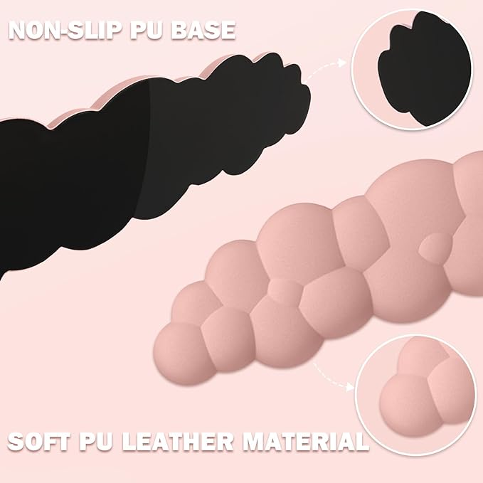 Cloud Keyboard Wrist Rest Mouse Pad Set, PU Leather Memory Foam Wrist Cushion Support, Mouse Wrist Pad, Non-Slip Wrist Support for Home, Office, Light Pink Cloud