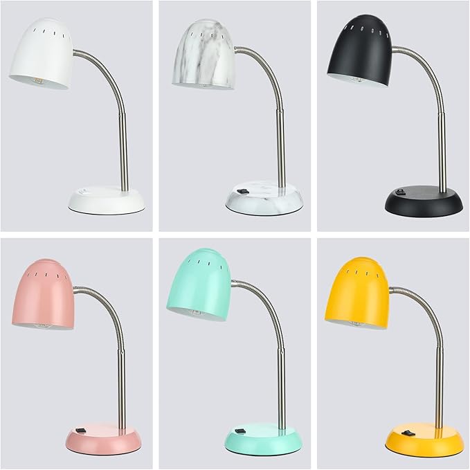 Eye-Caring Table Lamp of Simple Designs Home E26 Led Screw Basic Metal Desk Lamp with Flexible Gooseneck Hose Neck Study Lamp for Bedroom Office Living Room Convenient On/Off Switch(White)