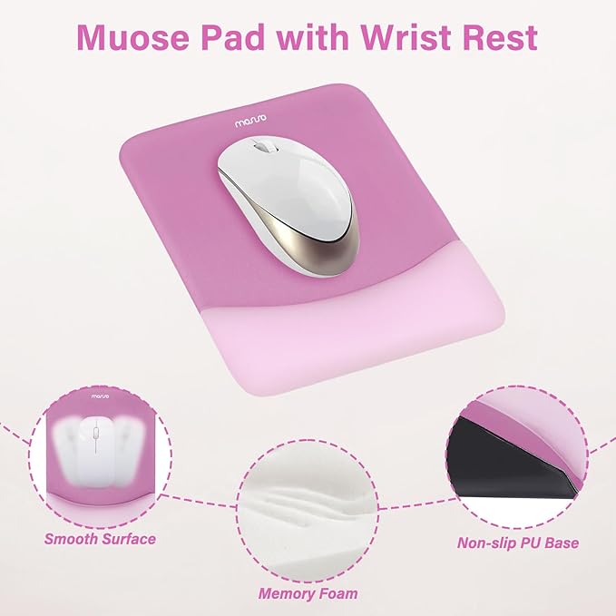 MOSISO Wrist Rest Support for Mouse Pad&Keyboard Set, Rectangular Ergonomic Mousepad Non-Slip Base Home/Office Easy Typing Pad with Neoprene Cloth&Raised Silicone Lining, Rose Red