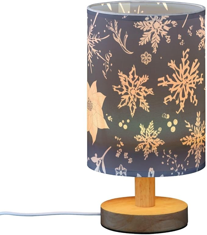 Navy Snowflake LED Table Lamp, Bedside Lamp with Linen Lampshade, Flicker-Free Eye Care USB Plug in Nightstand Lamp, for Bedroom and Office