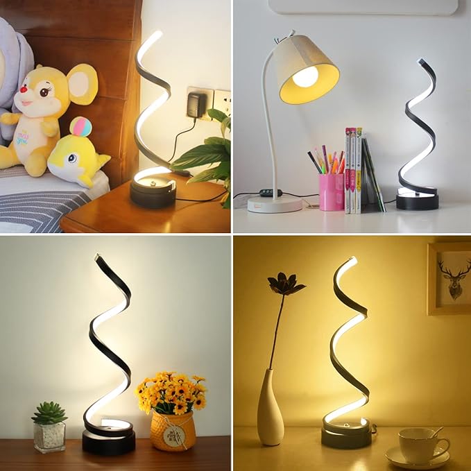 Modern Spiral Table Lamp, Dimmable Table Lamps for Bedroom, 12W LED Desk Lamps for Living Room, 3 Colors 10 Brightness Bedside Lamps Nightstand Lamp Desk Light for Nightstand, Office - Black