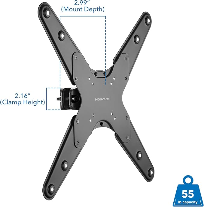 Mount-It! TV Pole Mount, Fits 32" to 55" Screens, Universal VESA 75x75 to 400x400, Full-Motion Tilt, Swivel & Rotate, Clamps to 1.1" - 1.96" Diameter Poles, Ideal for Gazebos, Trade Shows, & POS