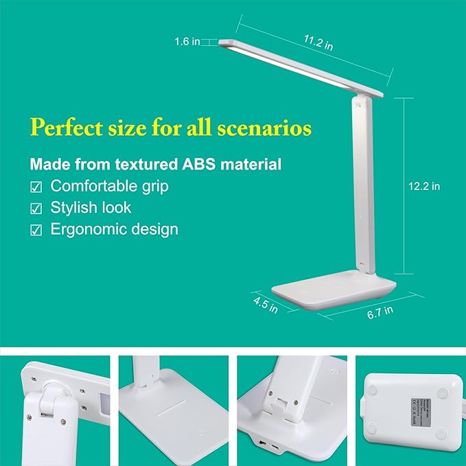 WOOST Cordless Desk Lamp, Small Desk Lamp, LED Rechargeable Travel Desk Light, Portable, Eye-Friendly, Foldable, Wireless Table Lamp with 3 Color Modes, Touch Control, Dimmable, Nail Light for Desk