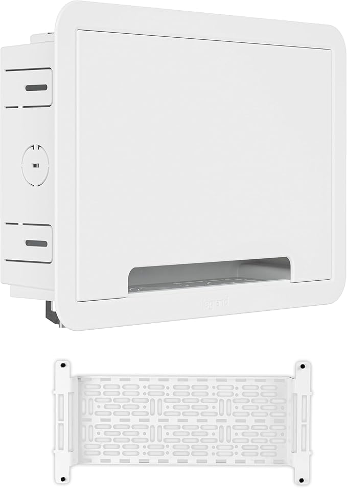 Legrand - OnQ 9" In-Wall Media Box For Device & Cable Management - Structured Wiring Enclosure With Customizable Knockouts - Includes Removable Mounting Plate For Maximum Capacity - White, ENP0905NAV1