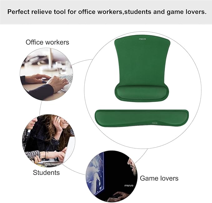 MOSISO Wrist Rest Support for Mouse Pad & Keyboard Set, Ergonomic Mousepad Non-Slip Base Home/Office Easy Typing Cushion with Neoprene Cloth & Raised Memory Foam, Jungle Green