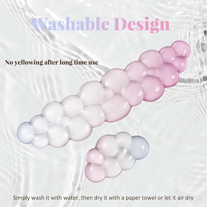 Gel Keyboard Wrist Rest Cloud Set, Clear Ergonomic Wrist Support and Arm Support Keyboard Rest for Typing Pain Relief, with Non-Slip Soft Washable Wrist Rest(Pink Blue)