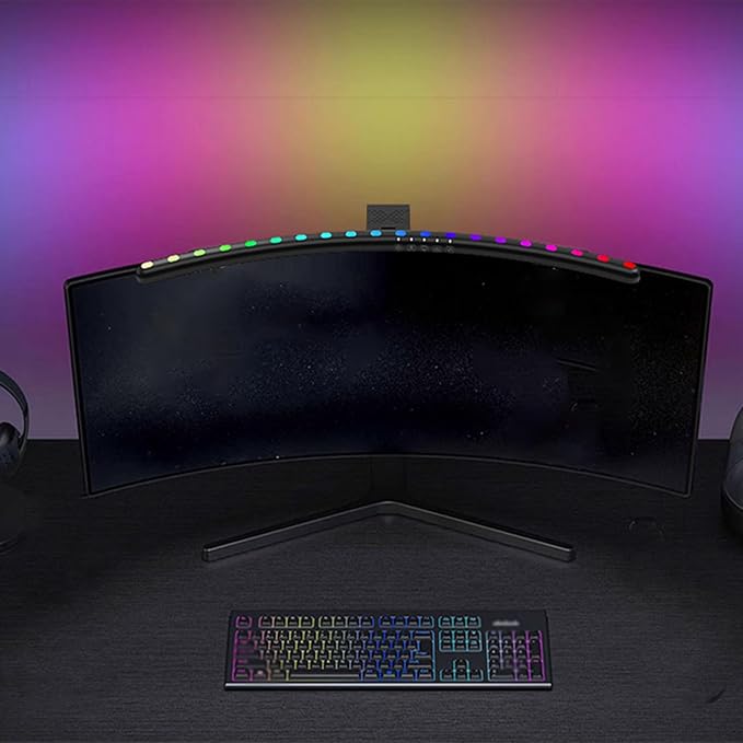 Bewinner Curved RGB Monitor Light Bar, 2-in-1 Double Light Source with Music Rhythm & Timer, EyeCaring NonGlare Desk Lamp for Computer Monitor, Touch Control & Stepless Dimming