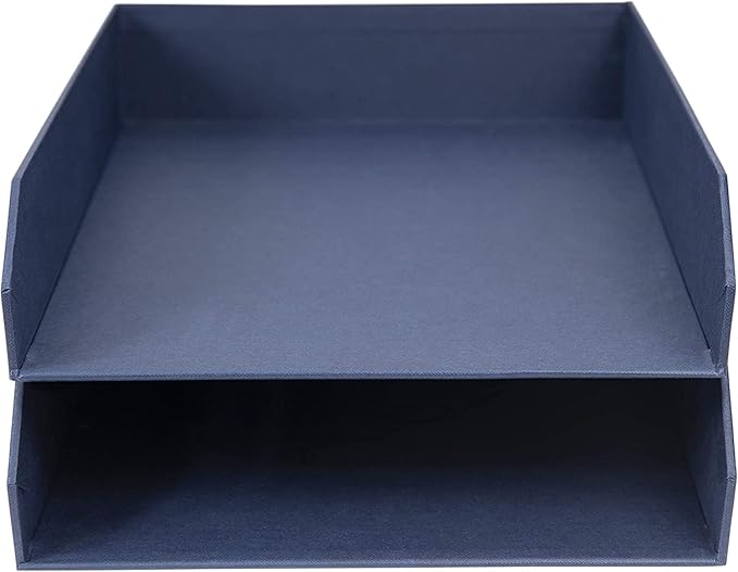 Bigso Hakan Letter Trays - Stackable Paper Tray Organizer with Stable Rubber Feet for A4 or Letter Size Documents - 9.1 in x 12.2 in x 2.4 in - Pack of 2 - Blue