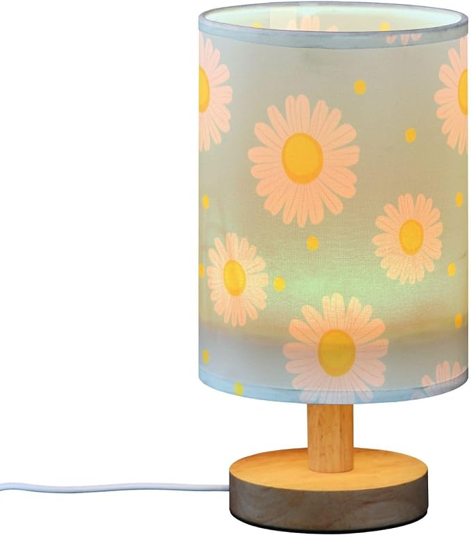Blue Daisy LED Table Lamp, Bedside Lamp with Linen Lampshade, Flicker-Free Eye Care USB Plug in Nightstand Lamp, for Bedroom and Office