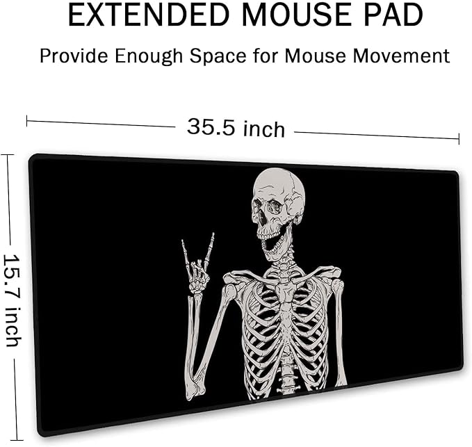 SSOIU Desk Mat,Large Mouse Pad 35.5" x 15.7" XXL Extended Gaming Mouse Pad Mat with Non-Slip Base Stitched Edge Mousepad for Computer,Office,Keyboard and Laptop - Skull Human Skeleton