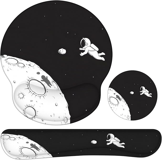 Ergonomic Mouse Pad with Wrist Rest and Keyboard Wrist Rest, Mousepad and Wrist Rest for Computer Keyboard, Non-Slip Rubber Base, Mouse Pad with Wrist Support for Gaming, Astronaut