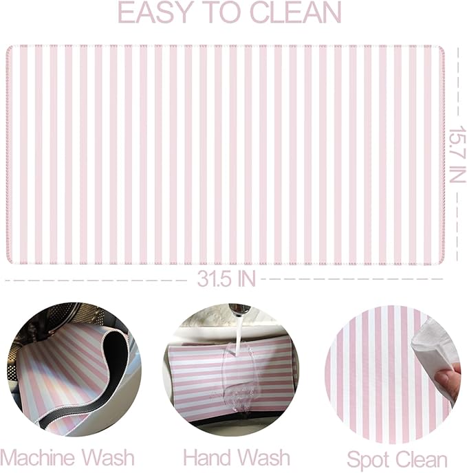 Light Pink Striped Desk Mat Cute Pastel XXL Large Gaming Mouse Pad Desk Pad Kawaii Cozy Aesthetic Keyboard Laptop Computer Mat Home Office Decor for Women