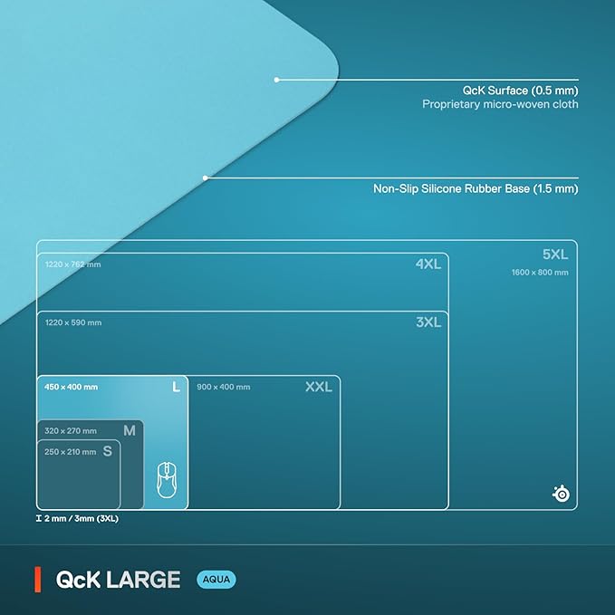 SteelSeries QcK Cloth Gaming Mouse Pad - Exclusive Micro-Woven Surface - Optimized for Gaming Sensors - Maximum Control - Size L - Aqua