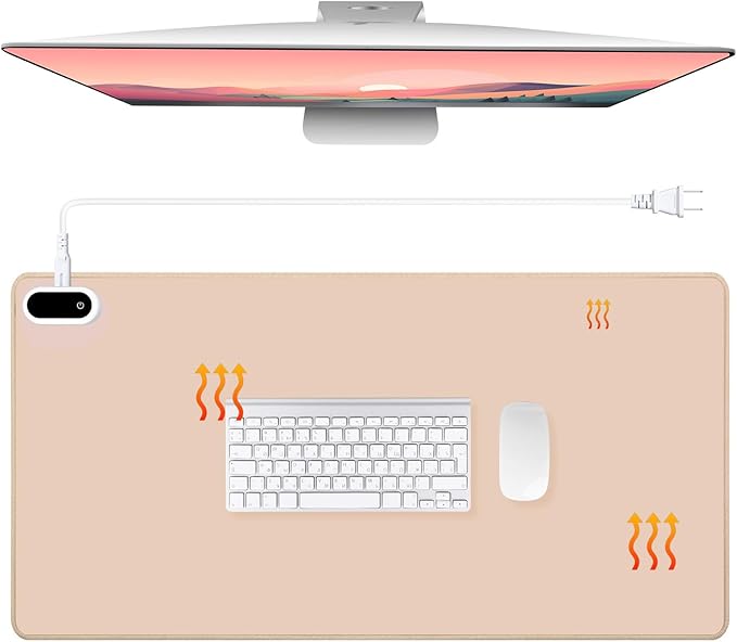 Konohan Heated Desk Pad Warm Mouse Pad, 5 Heating Level & 4 Hour Auto Shut-Off, PU Leather Warm Mouse Mat Heating Keyboard Gaming Mice Warmer Mat Only Supports 110v(Khaki Color,23.6"x 14.2")