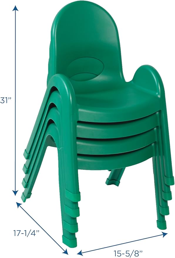 Angeles Value Stack 11" Child Chair, Shamrock Green, 4 Pack, Stackable Ergonomic Seating Solution for Classrooms and Homeschools