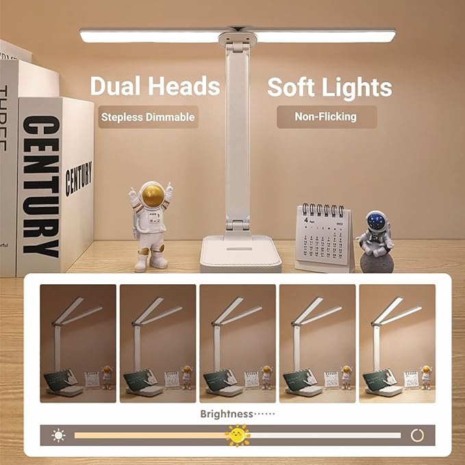 White Desk Lamp for Home Office,Portable Small Desk Lamp with 3 Lighting Modes, Battery Operated Rechargeable Desk Light for Kids, Reading,Studying,Dormitory, White